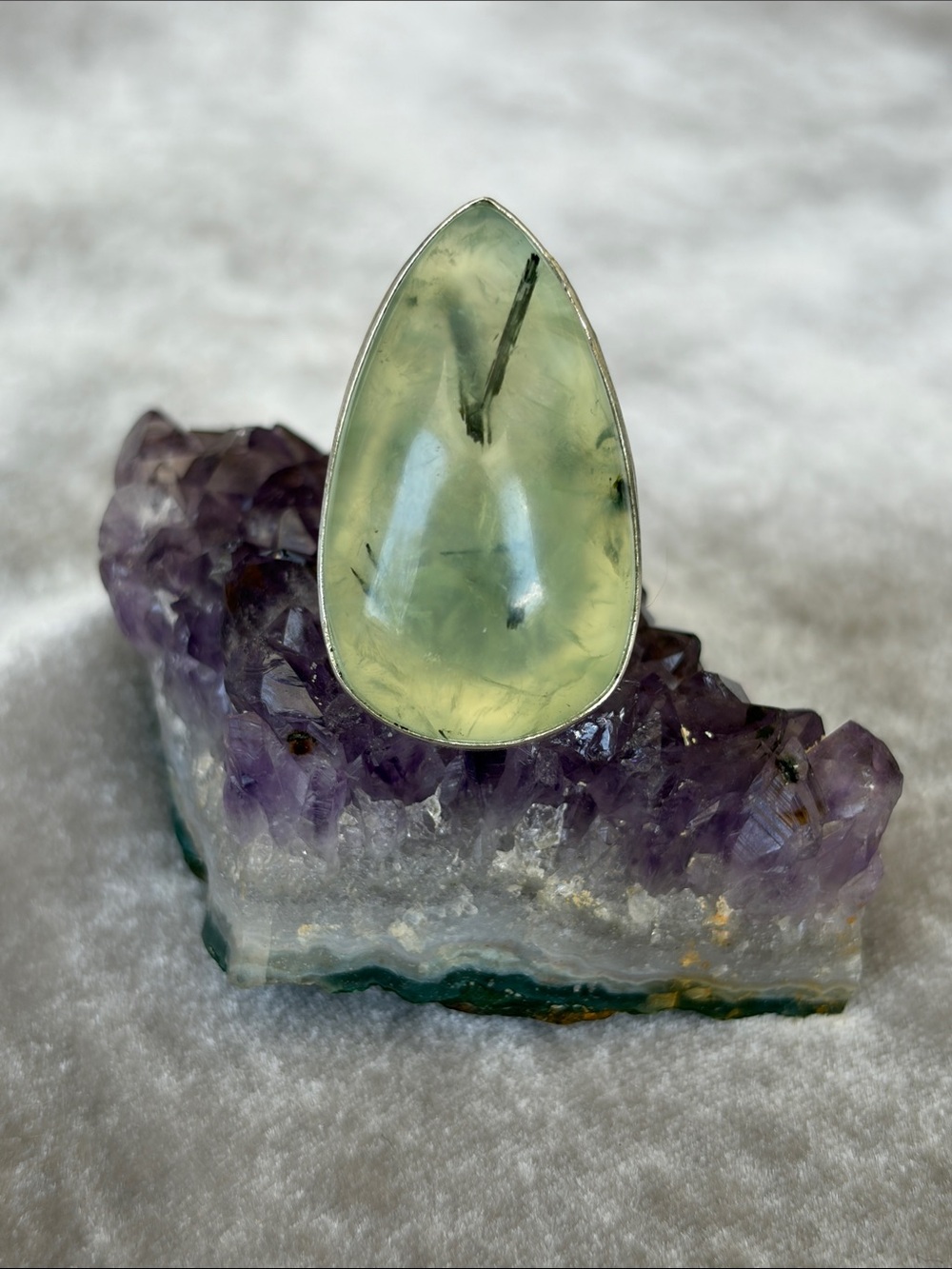 Green Prehnite and Sterling Silver Ring - Women Jewelry